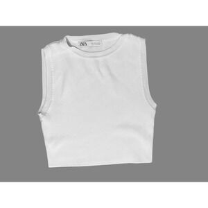 Zara Ribbed Knit Cropped Tank Top Sleeveless Casual Basic White Y2K Minimalist M